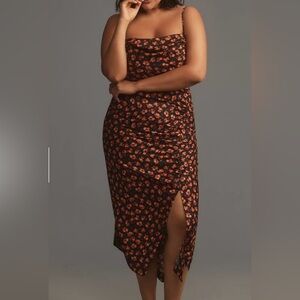 By Anthropologie Sleeveless Draped-Back Asymmetrical Midi Slip Dress